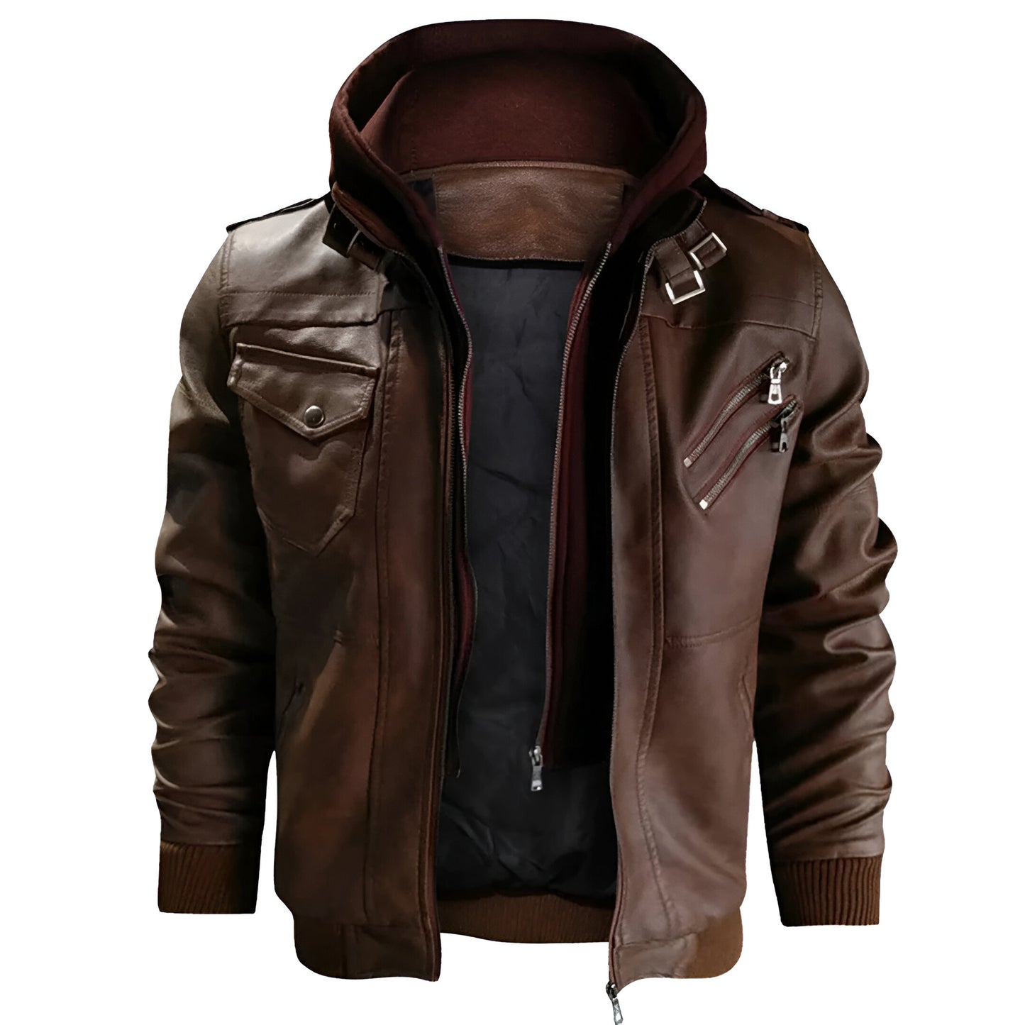 Liam – Men’s Leather Jacket with Hood