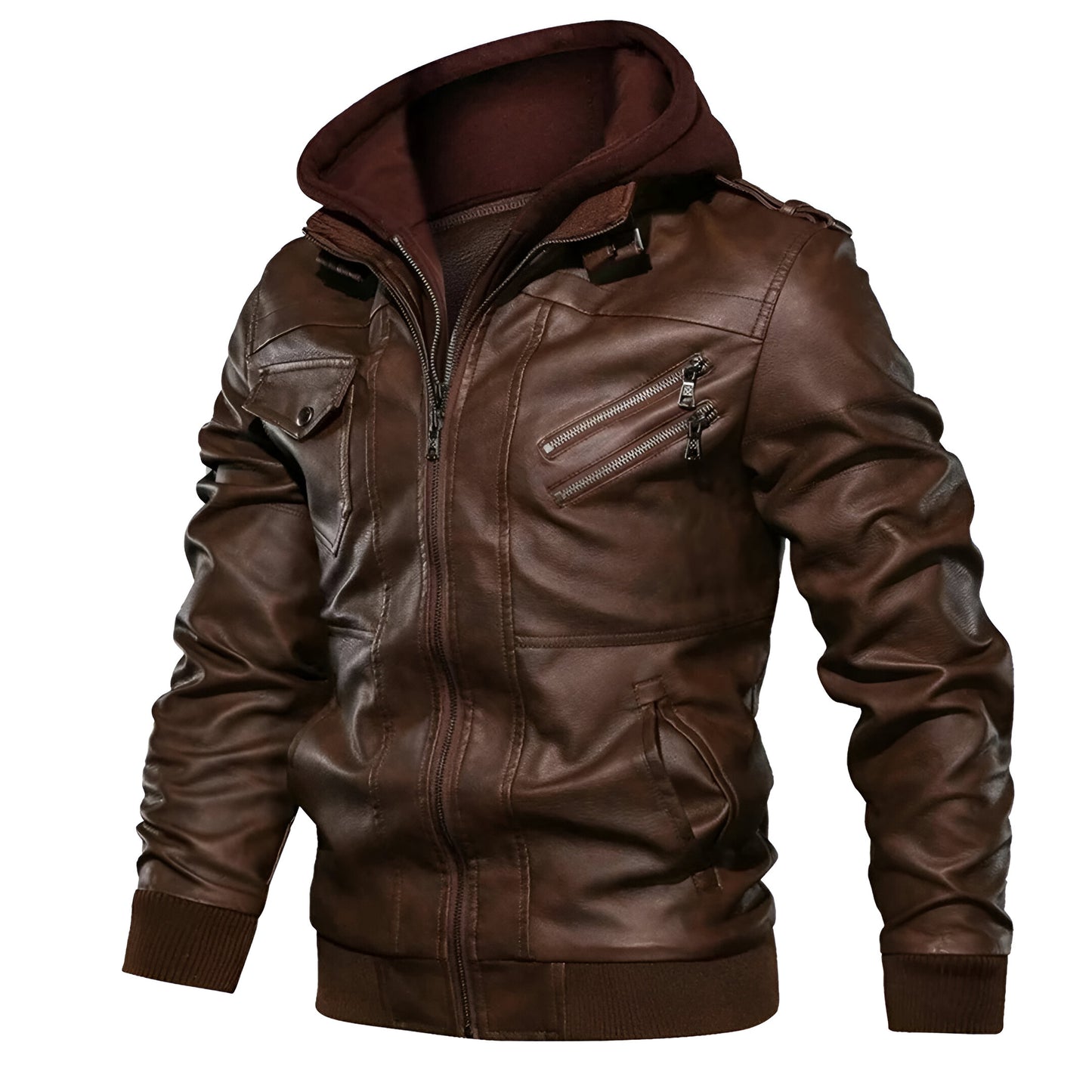 Liam – Men’s Leather Jacket with Hood