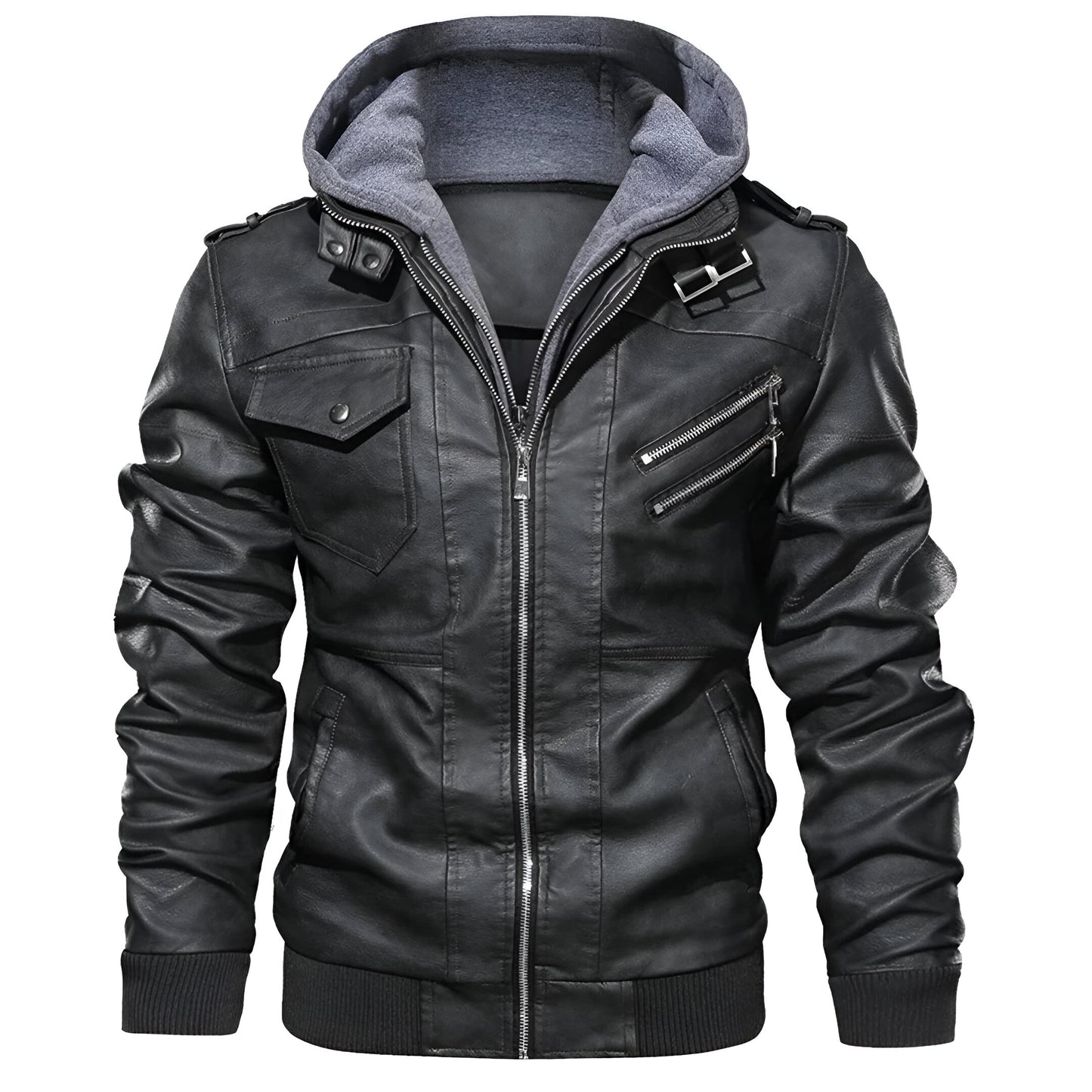 Liam – Men’s Leather Jacket with Hood