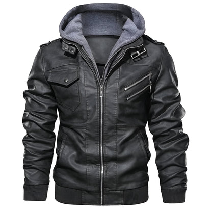 Liam – Men’s Leather Jacket with Hood